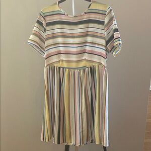 SHEIN Multicolor Pastel Striped Short-Sleeve Dress